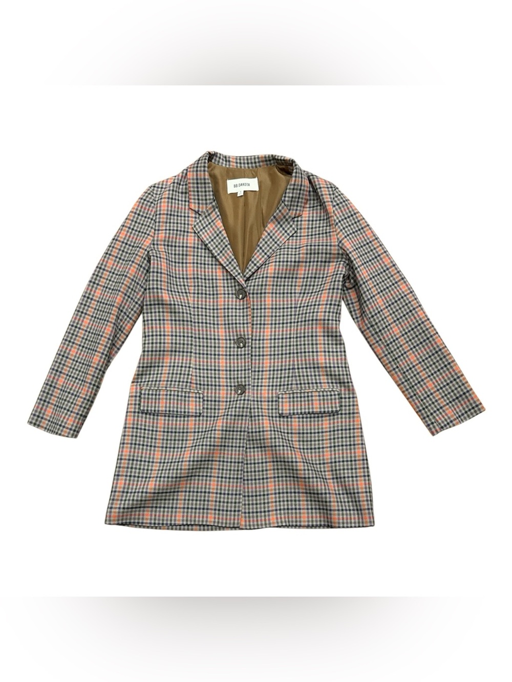 BB Dakota x Steve Madden Multicolor Plaid Longline Blazer Women Size Small Brown